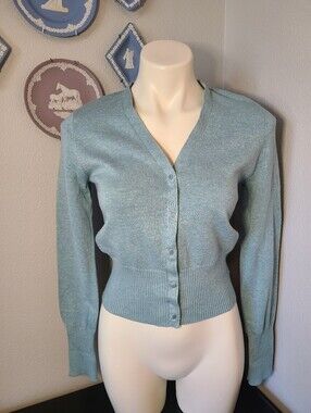 Vintage Deadstock Y2K Sears Personal Identity 100%Cotton Cardigan Sweater M Blue